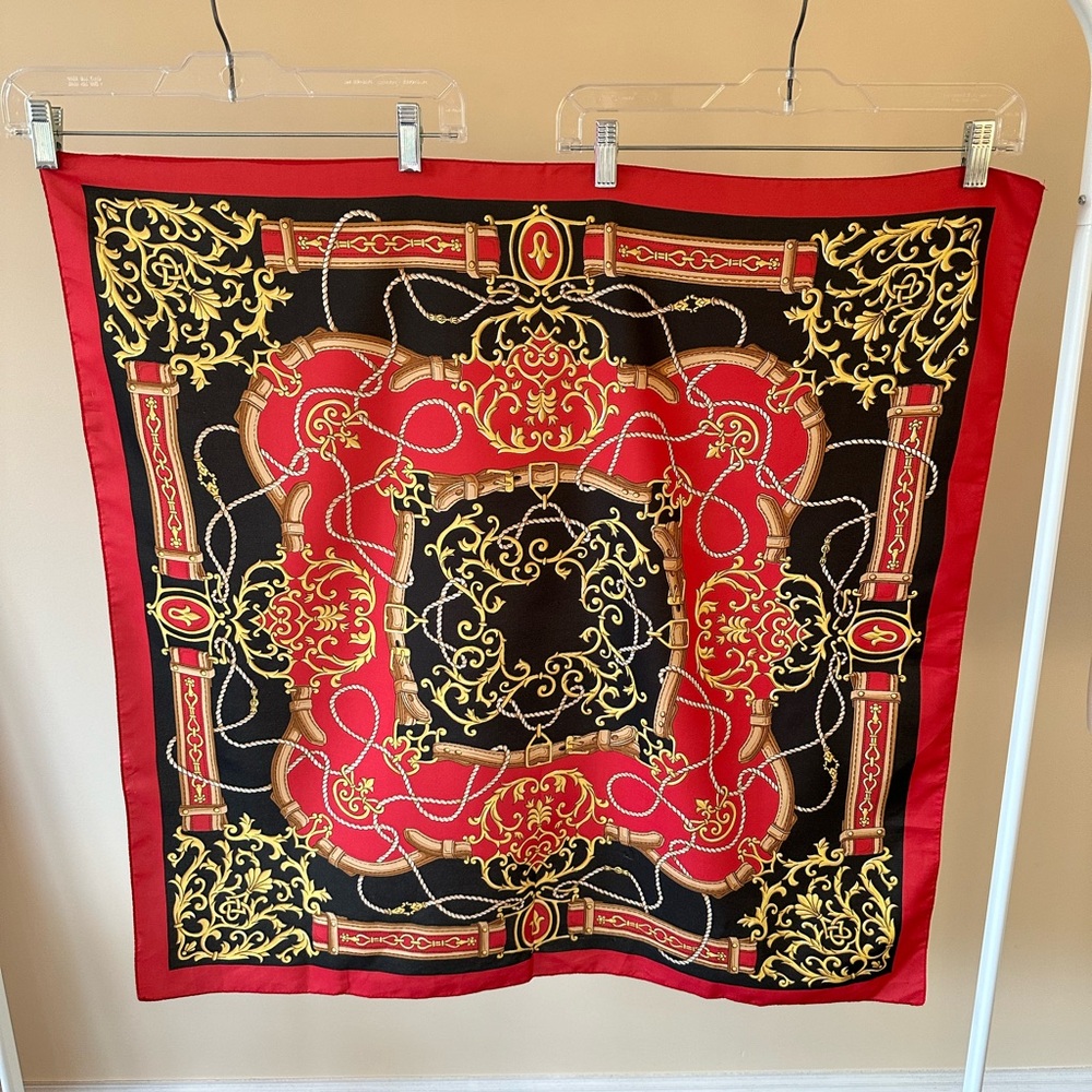 Equestrian themed red and black scarf